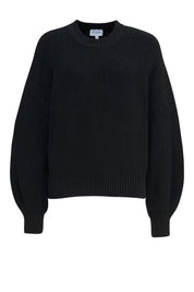Schwarzer Pullover mit Puffärmeln und Rundhalsausschnitt