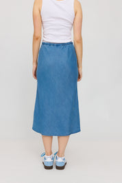 Denim Bias-Cut Skirt - Dark Blue Wash