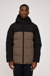 Puffer Jacket - Black/ Olive Brown