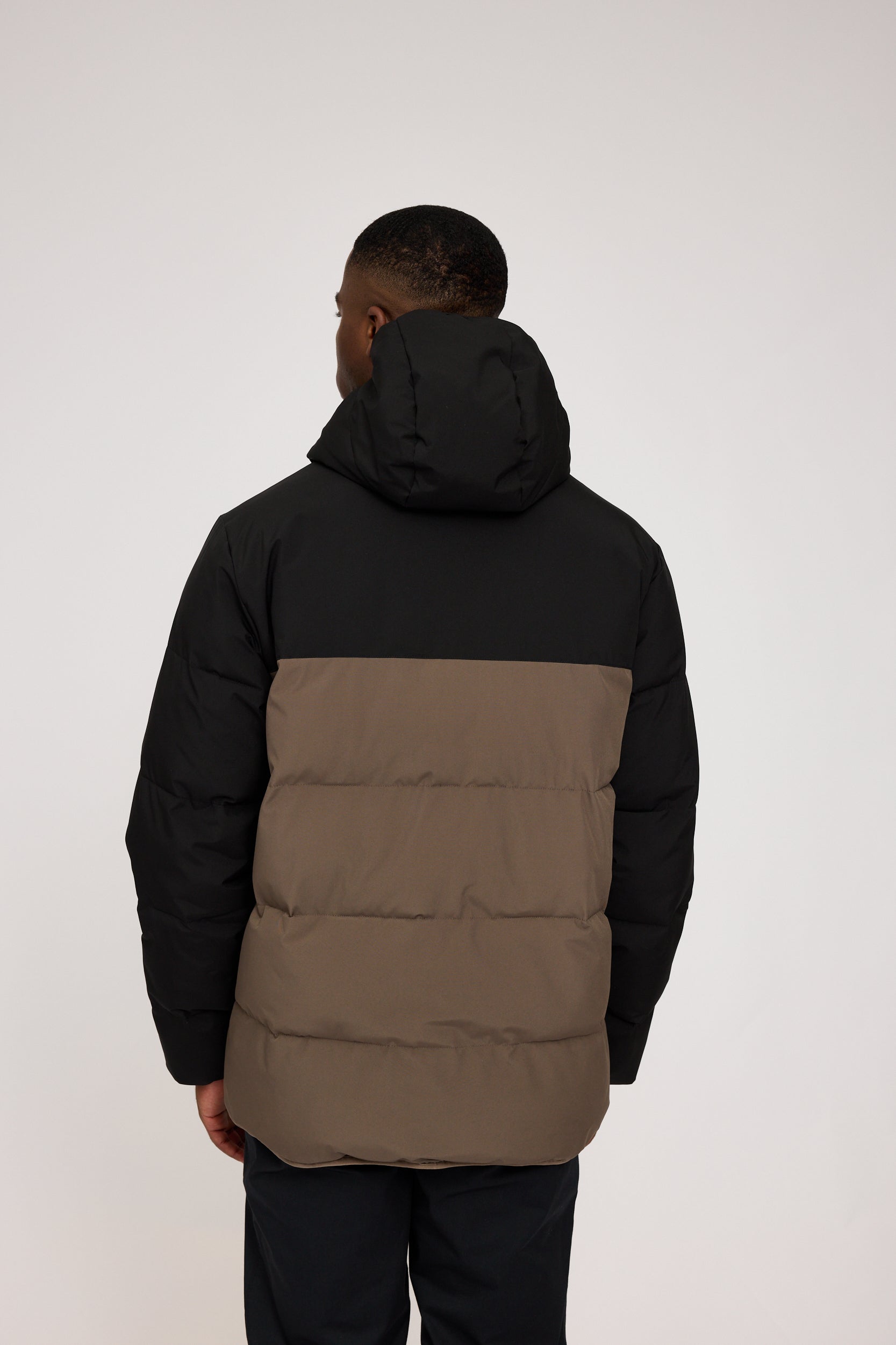 Puffer Jacket - Black/ Olive Brown