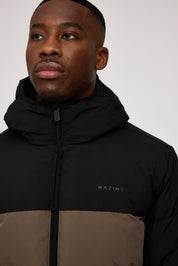 Puffer Jacket - Black/ Olive Brown
