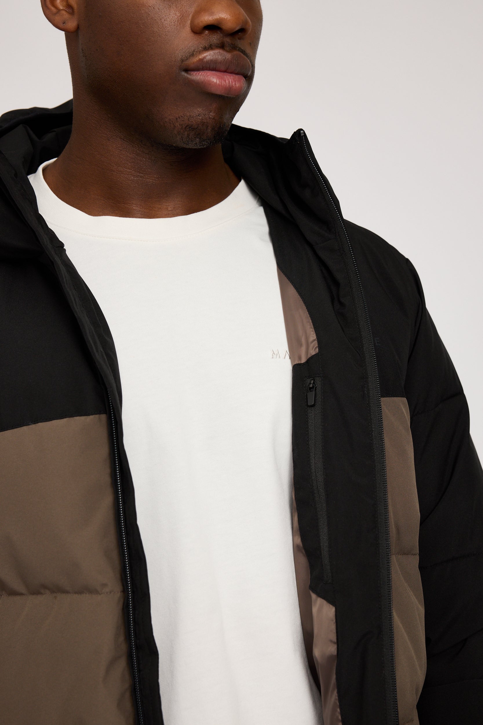Puffer Jacket - Black/ Olive Brown