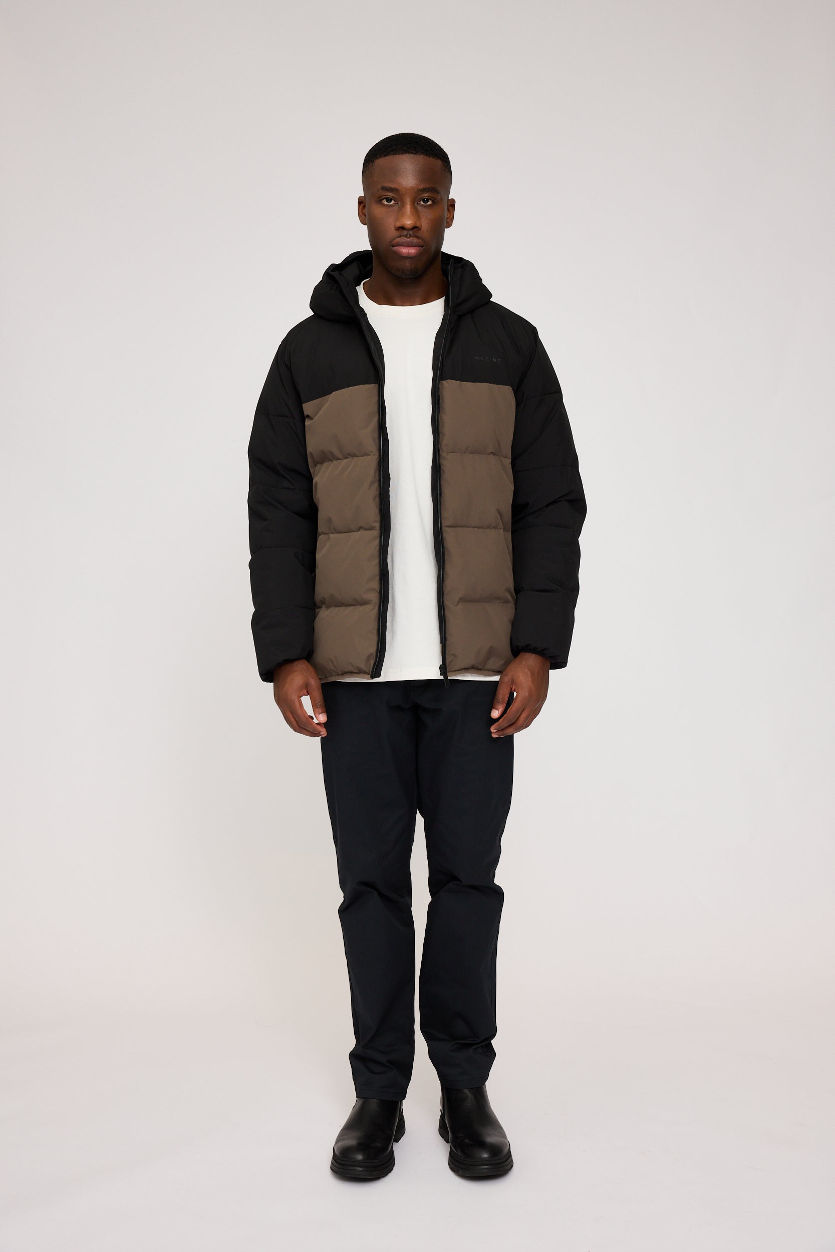 Puffer Jacket - Black/ Olive Brown