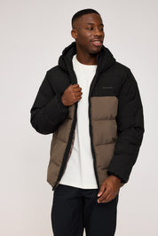 Puffer Jacket - Black/ Olive Brown