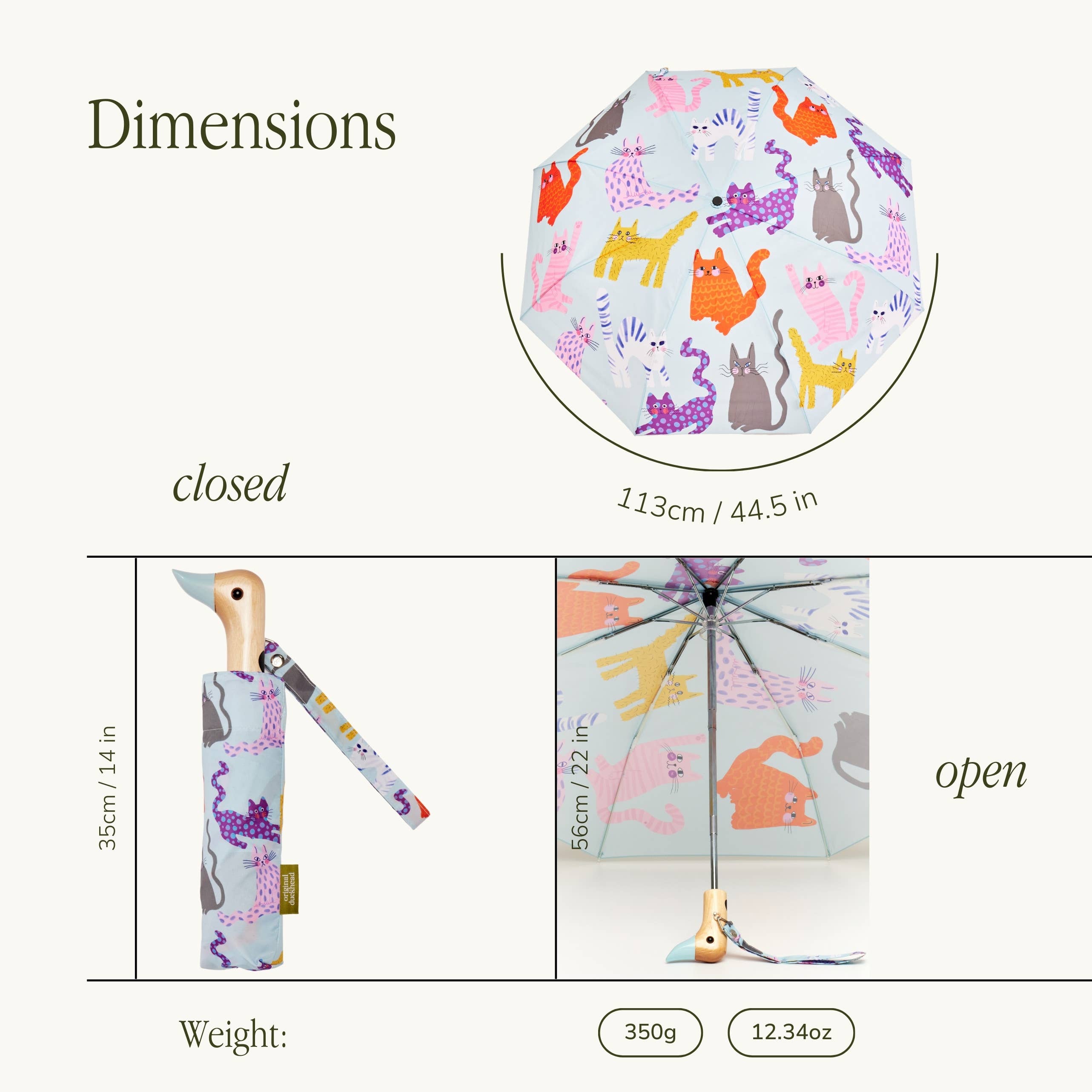 Eisblauer Enten-Regenschirm mit Katzendruck