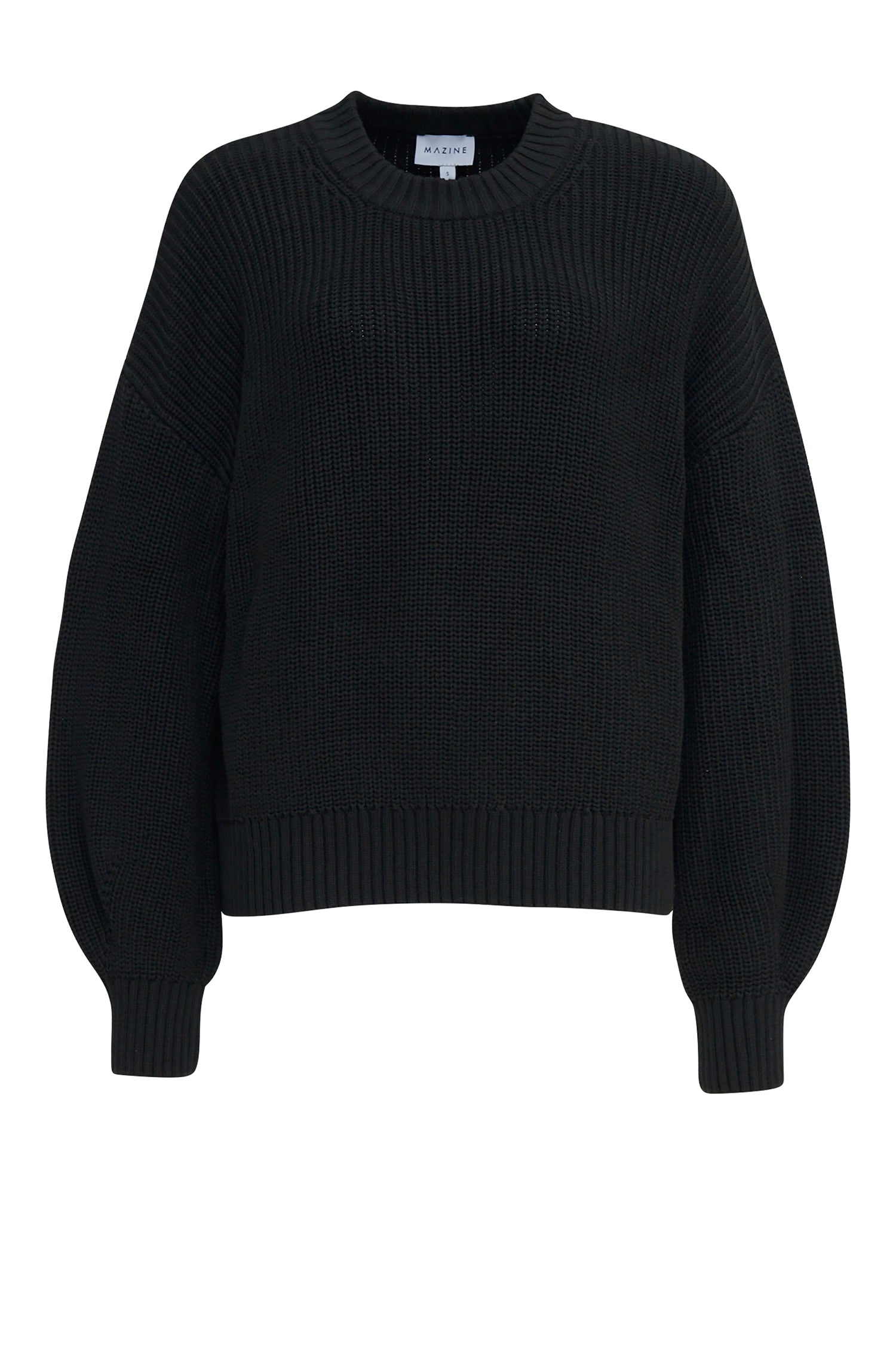 Schwarzer Pullover mit Puffärmeln und Rundhalsausschnitt