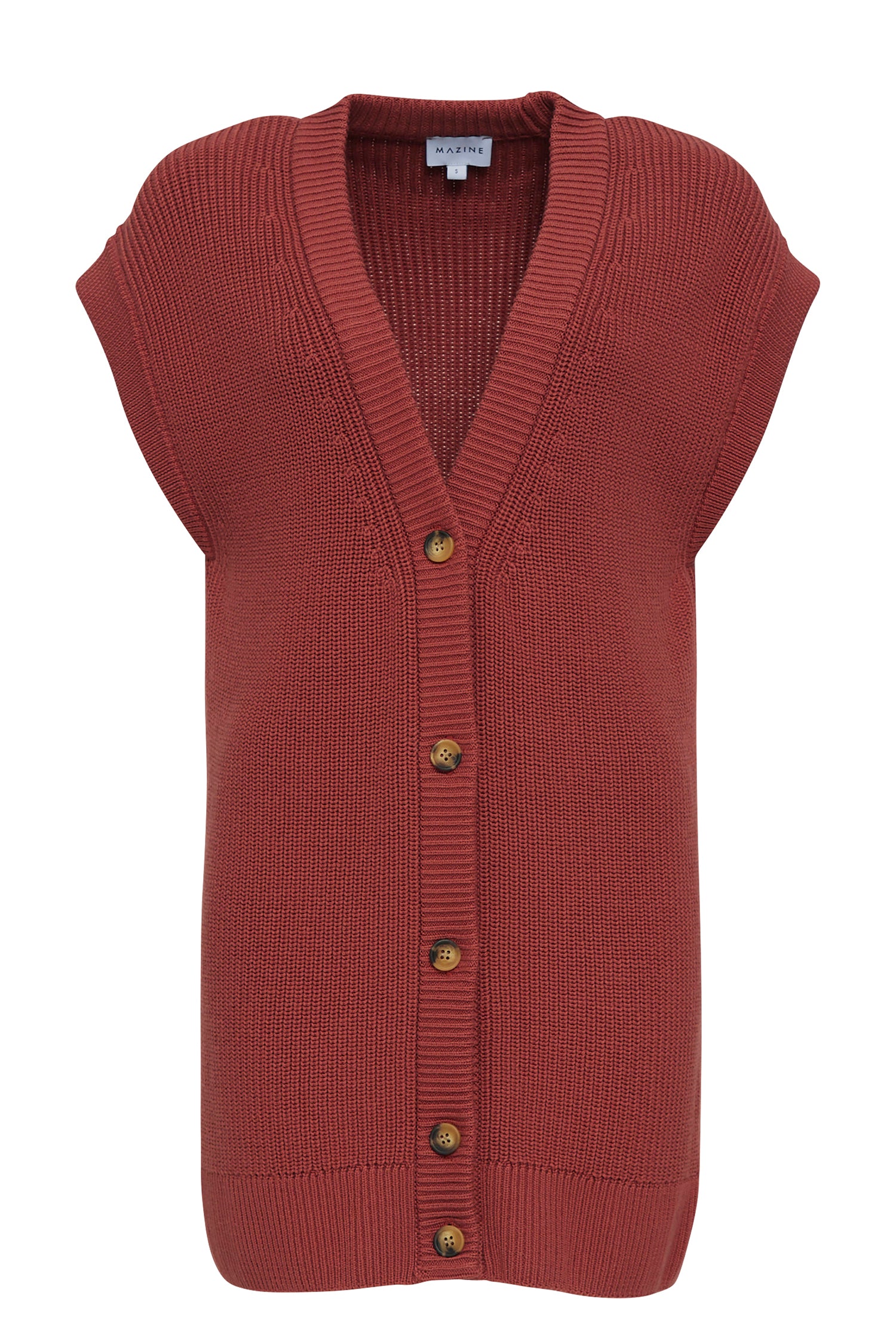 Rot gestrickte Damen-Strickjacke mit Knöpfen