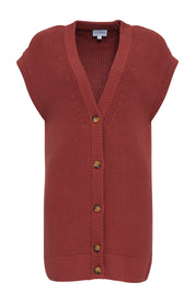 Rot gestrickte Damen-Strickjacke mit Knöpfen