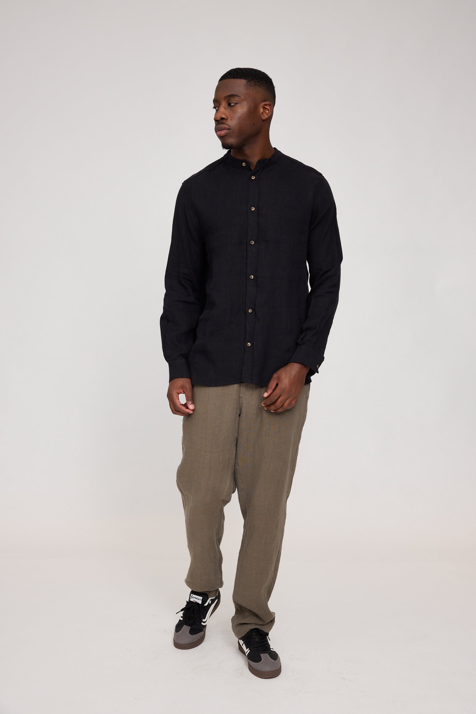 Stand Collar Linen Shirt
