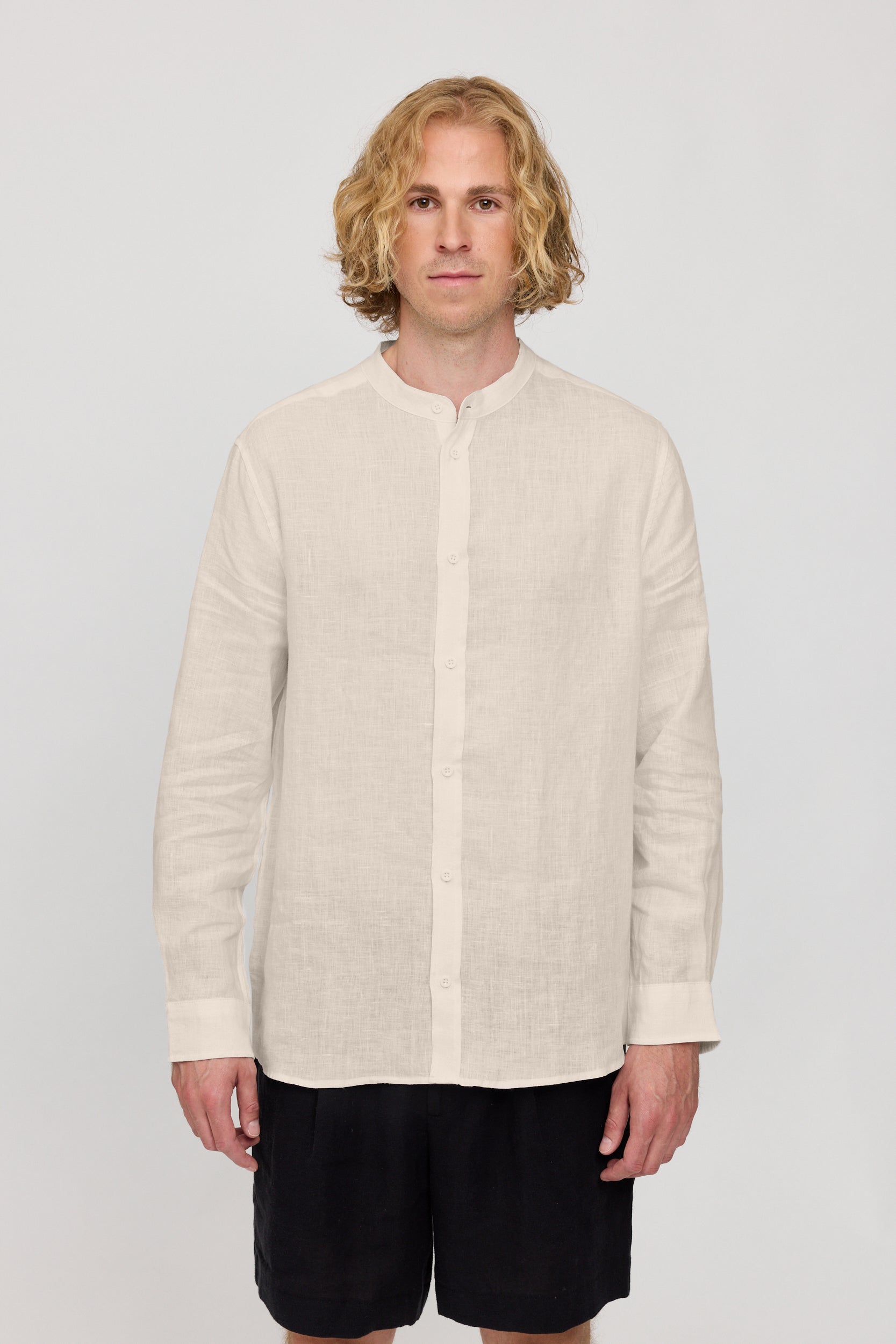 Stand Collar Linen Shirt