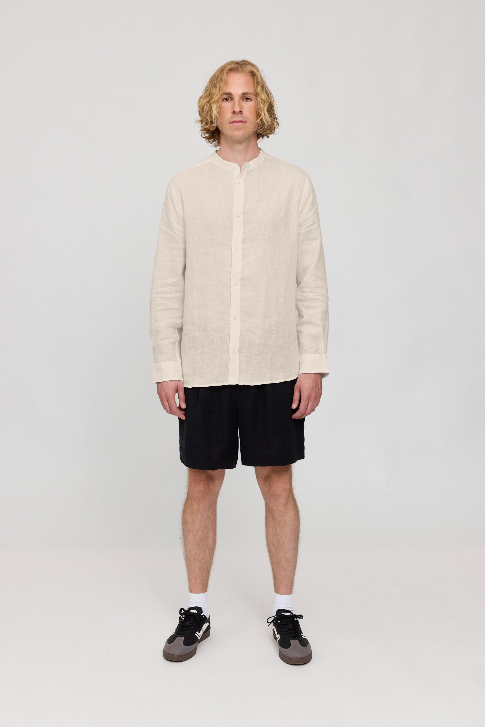 Stand Collar Linen Shirt