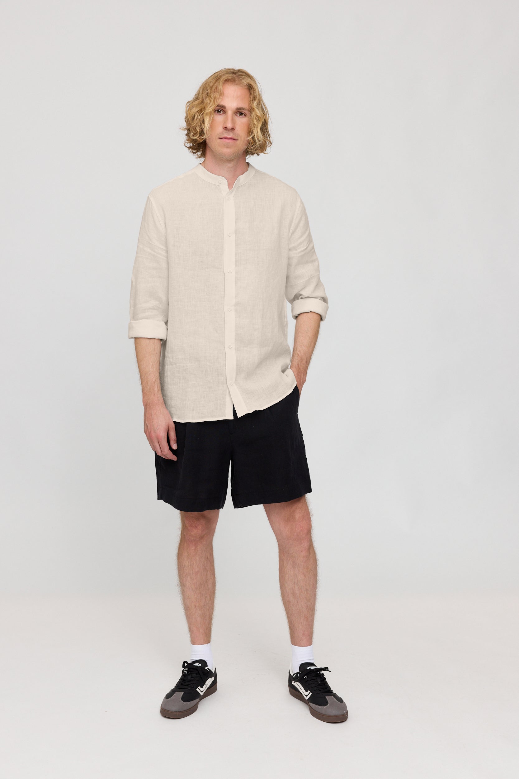 Stand Collar Linen Shirt