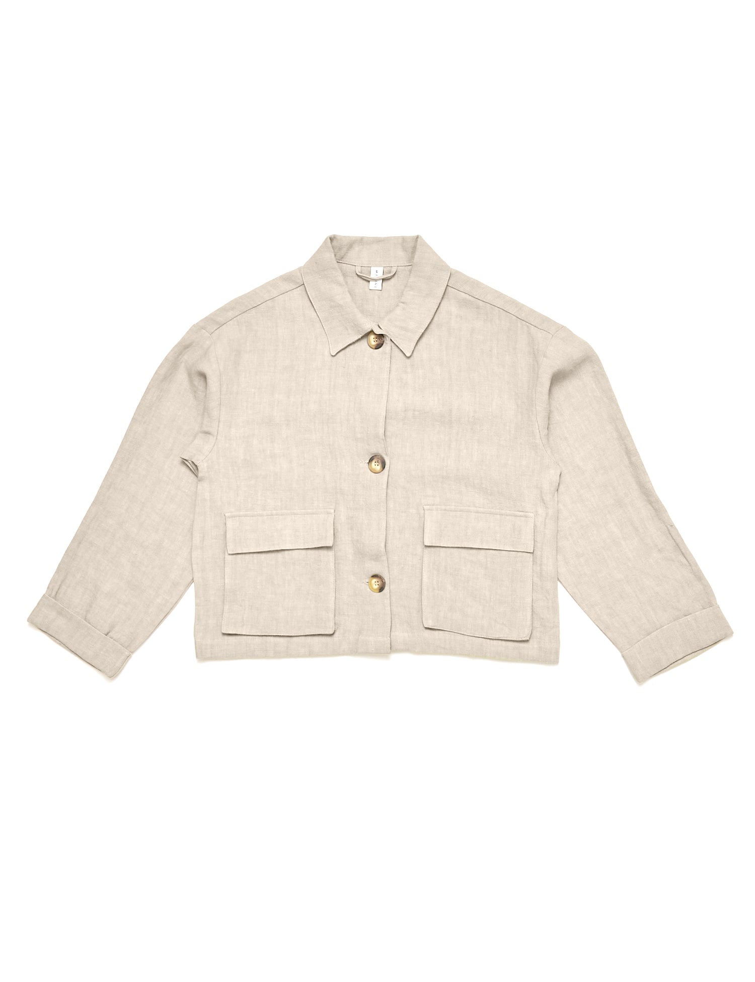 Beige Leinenjacke mit Knöpfen frontal