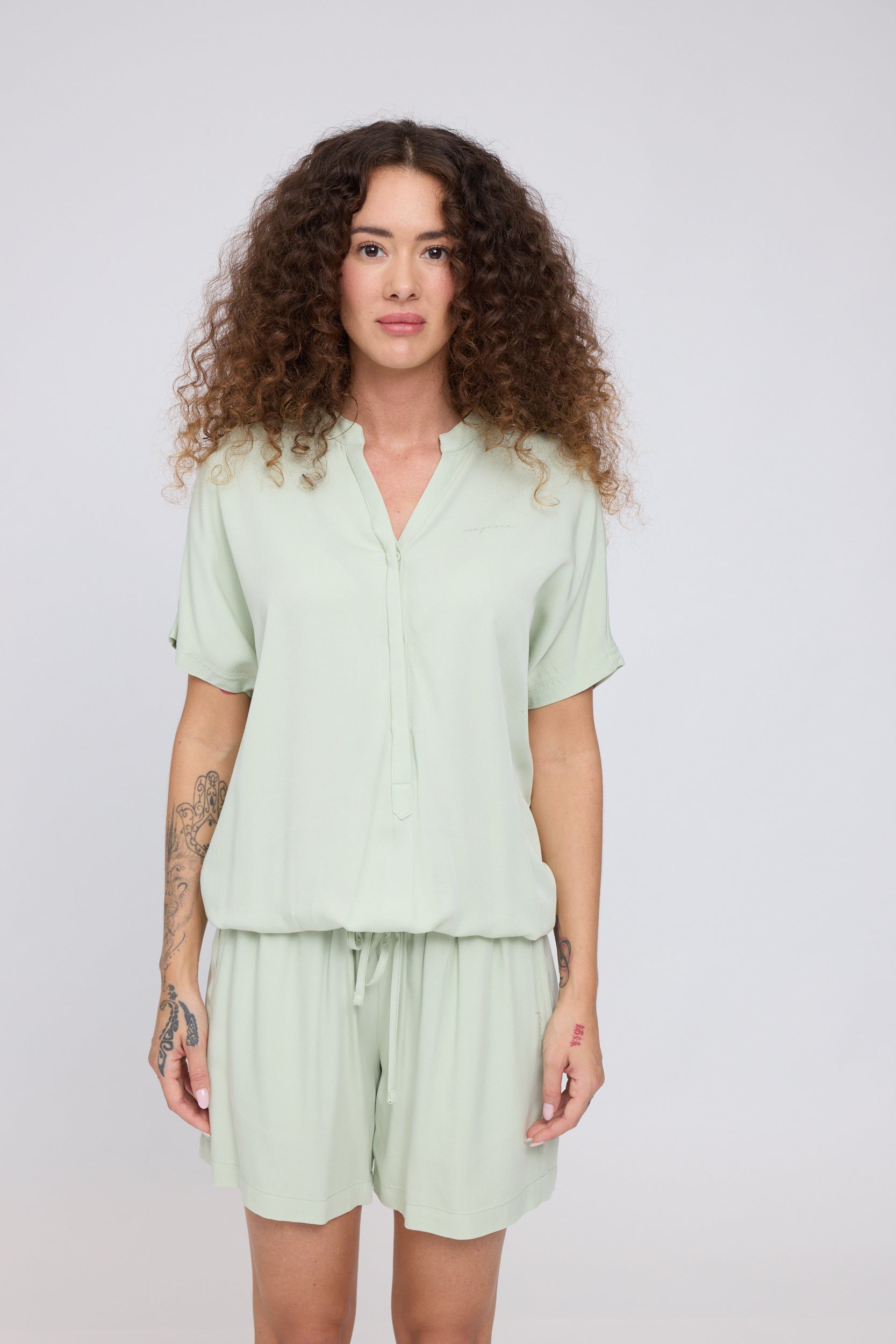 V-Neck Blouse - Misty Jade