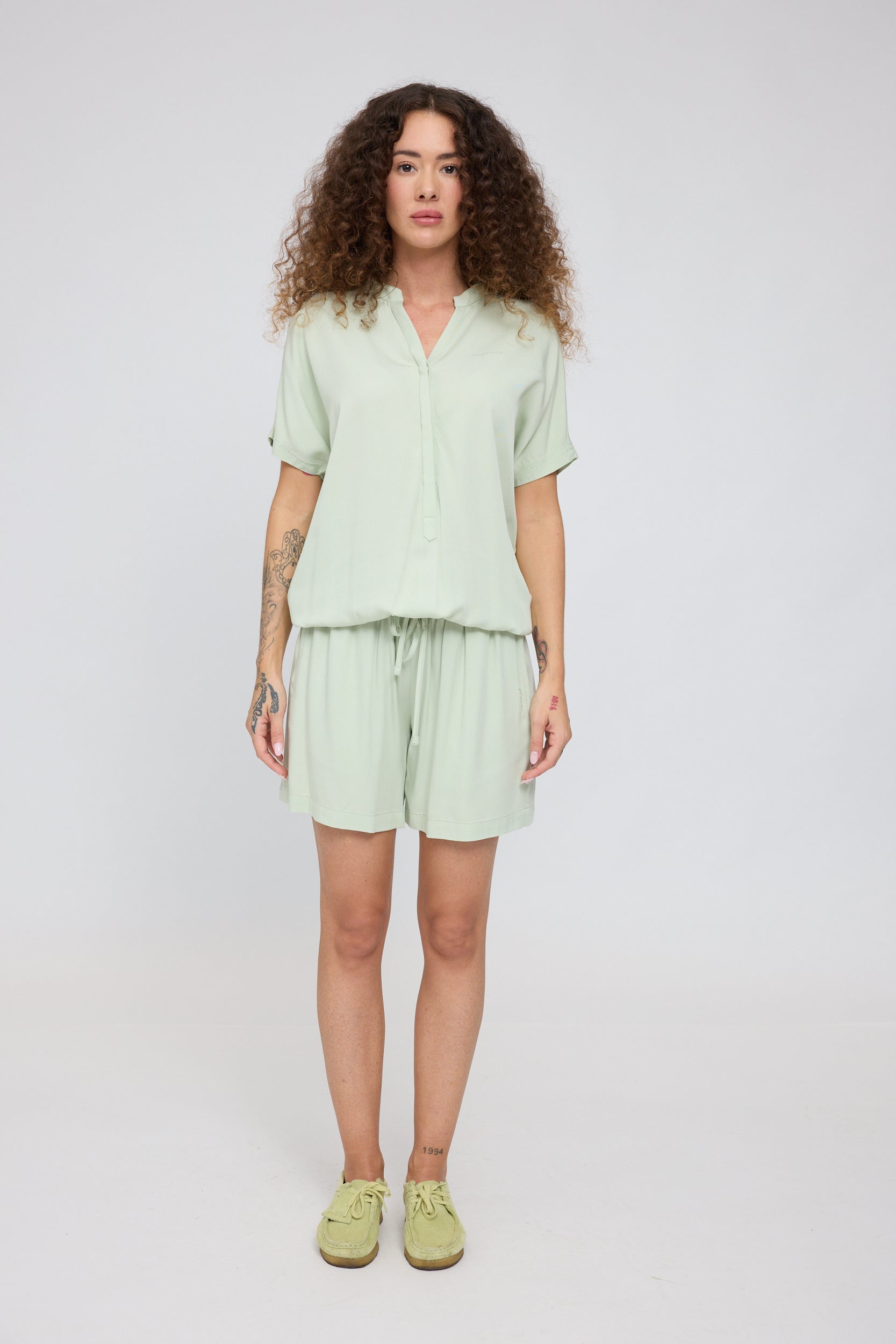 V-Neck Blouse - Misty Jade
