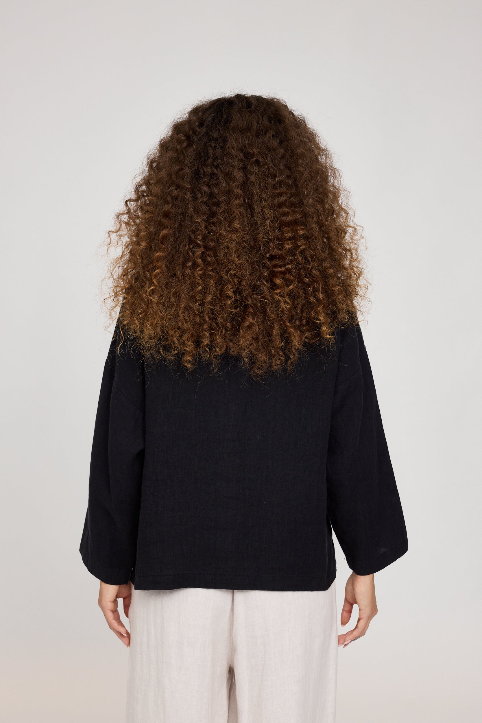 3/4 Sleeve Linen Shirt - Black