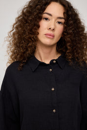 3/4 Sleeve Linen Shirt - Black