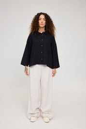 3/4 Sleeve Linen Shirt - Black