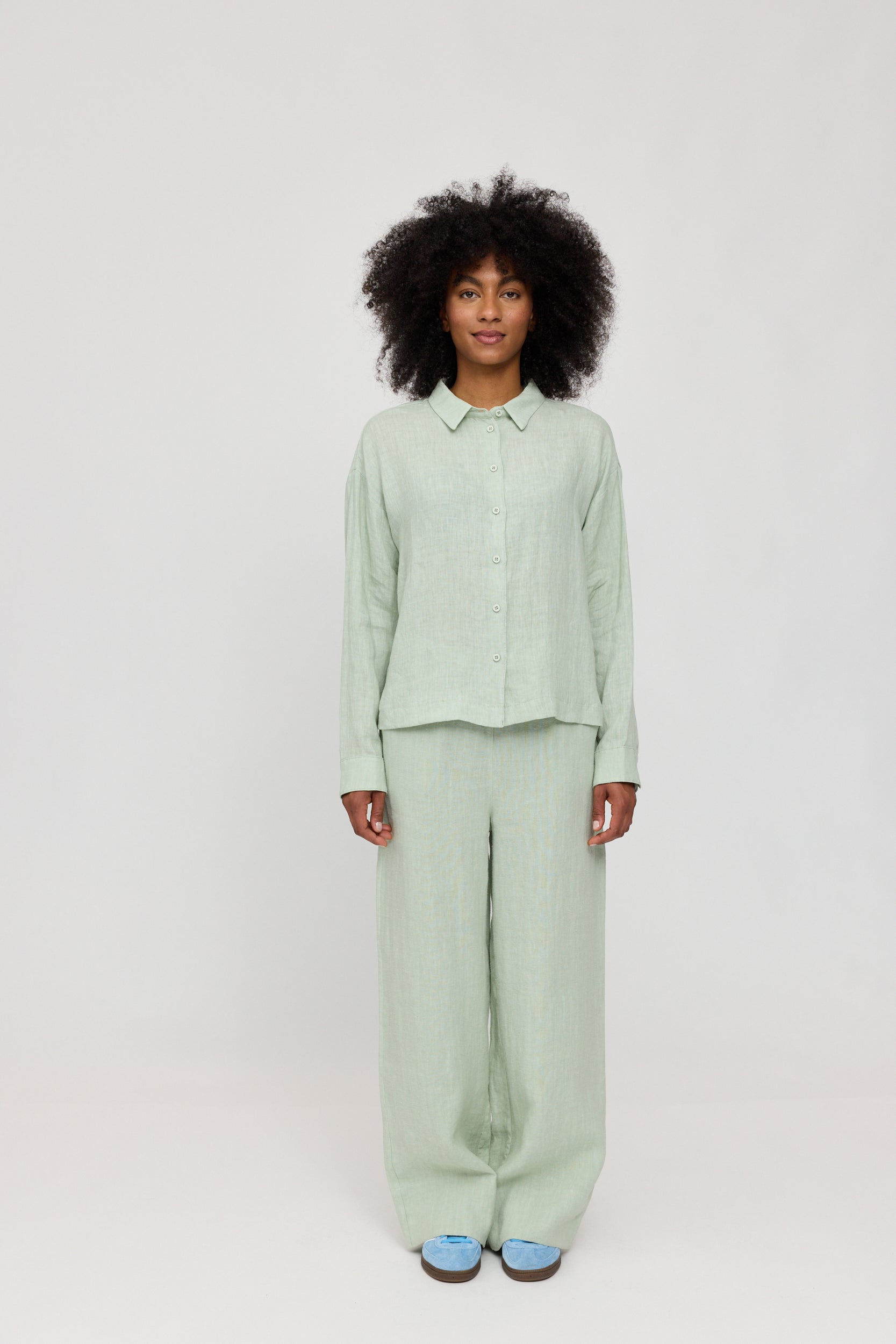 Long Sleeve Linen Shirt - Pool