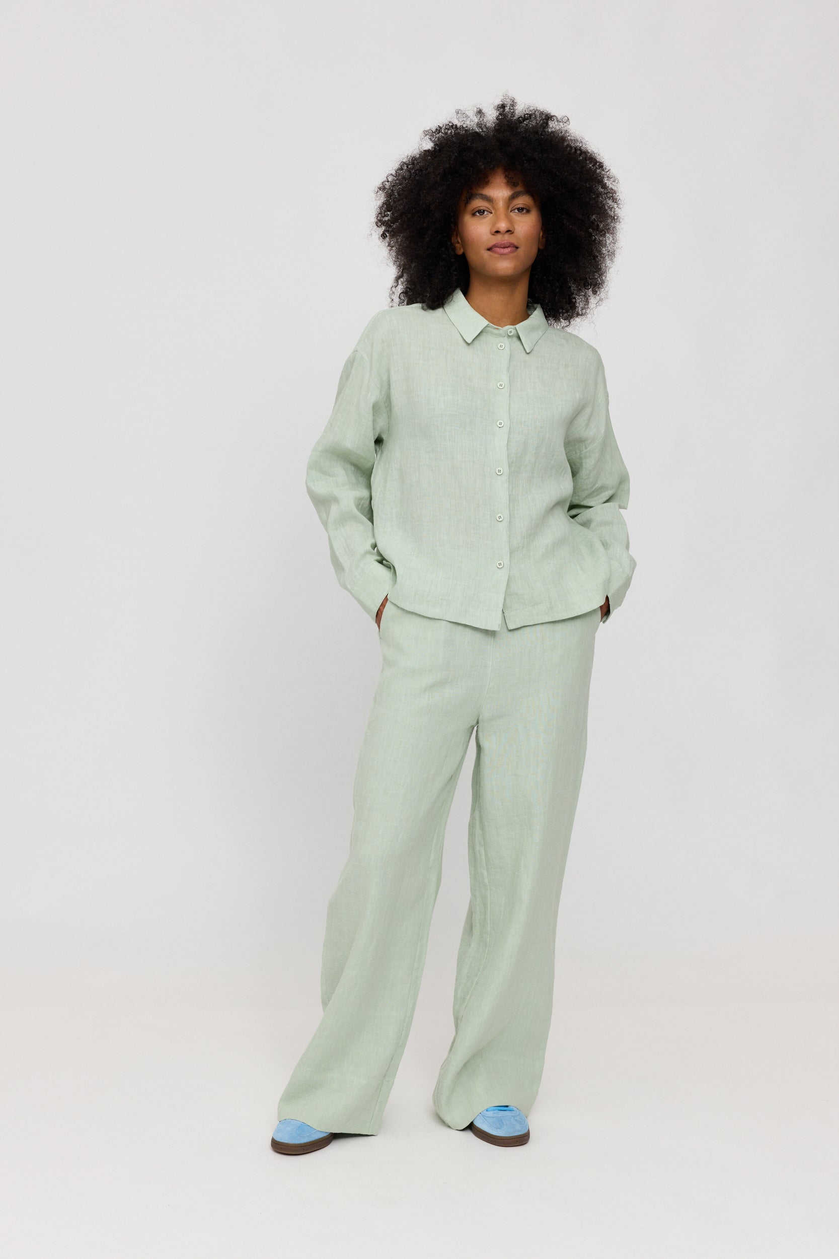 Long Sleeve Linen Shirt - Pool