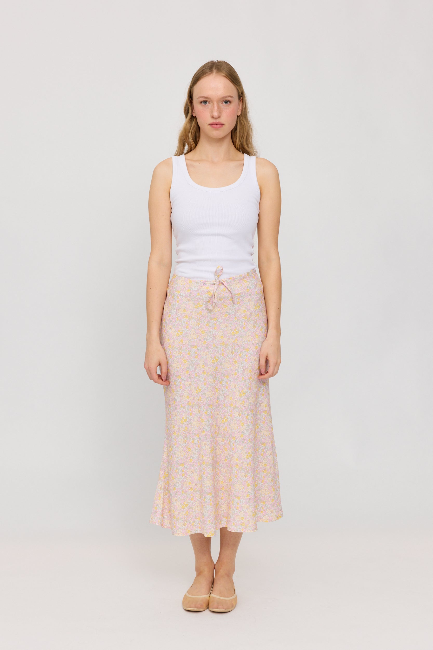 Printed Bias Cut Skirt - Offwhite/Printed