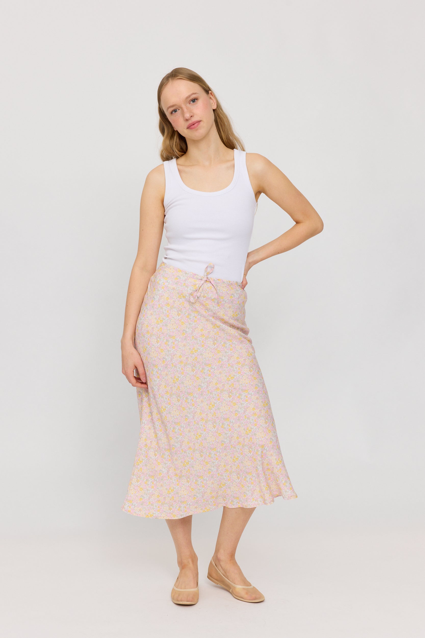 Printed Bias Cut Skirt - Offwhite/Printed