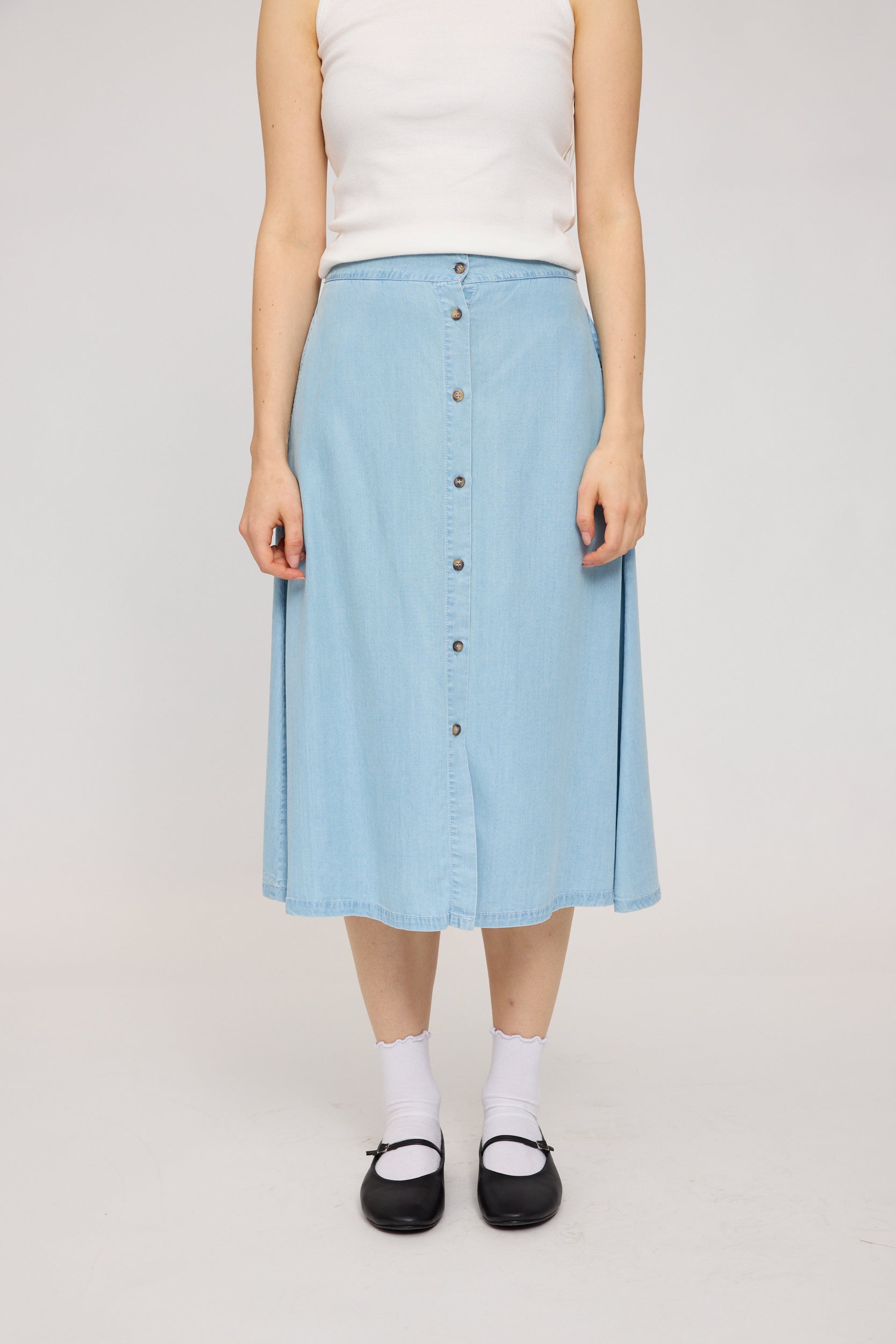 Denim Midi Skirt - Light Blue Wash