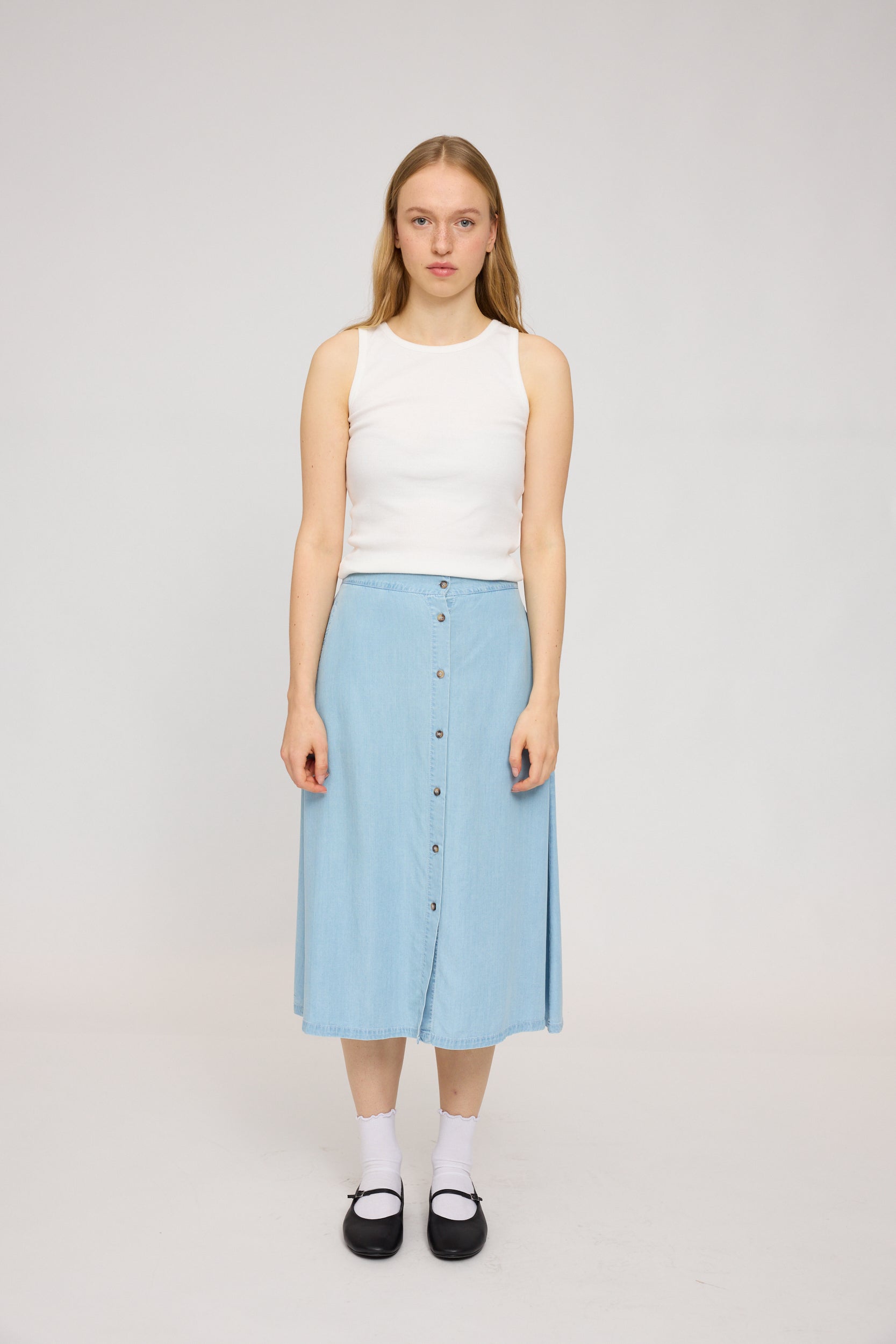 Denim Midi Skirt - Light Blue Wash