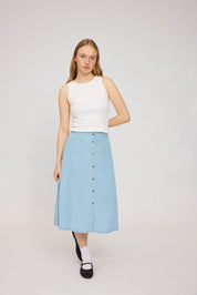 Denim Midi Skirt - Light Blue Wash