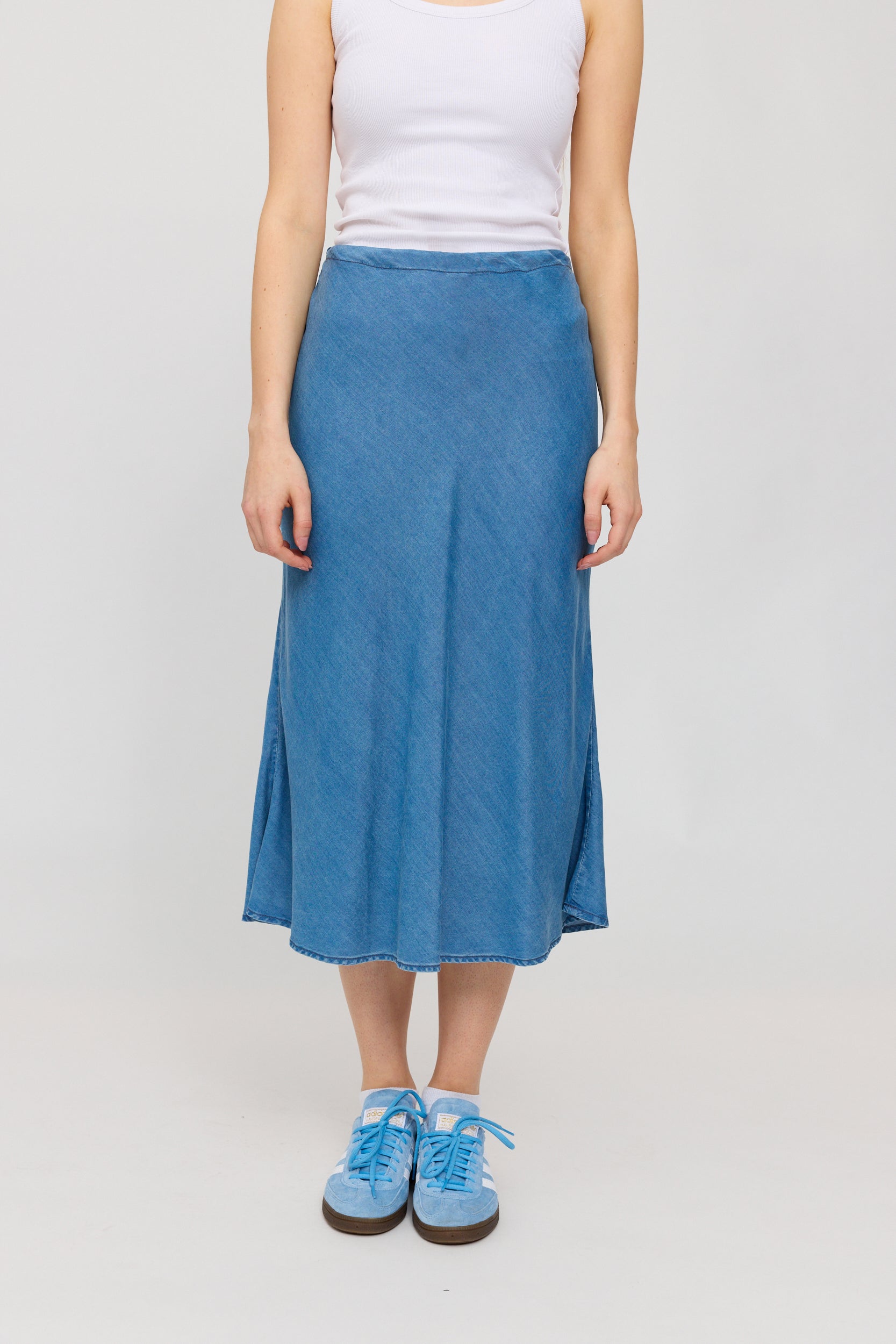 Denim Bias-Cut Skirt - Dark Blue Wash