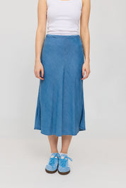Denim Bias-Cut Skirt - Dark Blue Wash