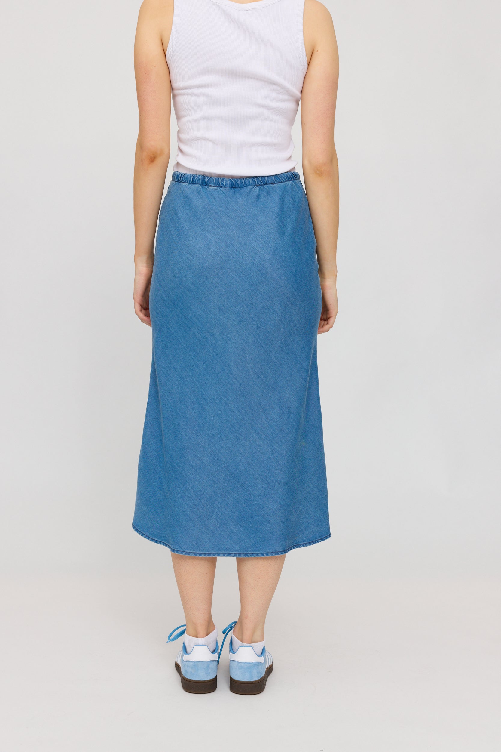 Denim Bias-Cut Skirt - Dark Blue Wash