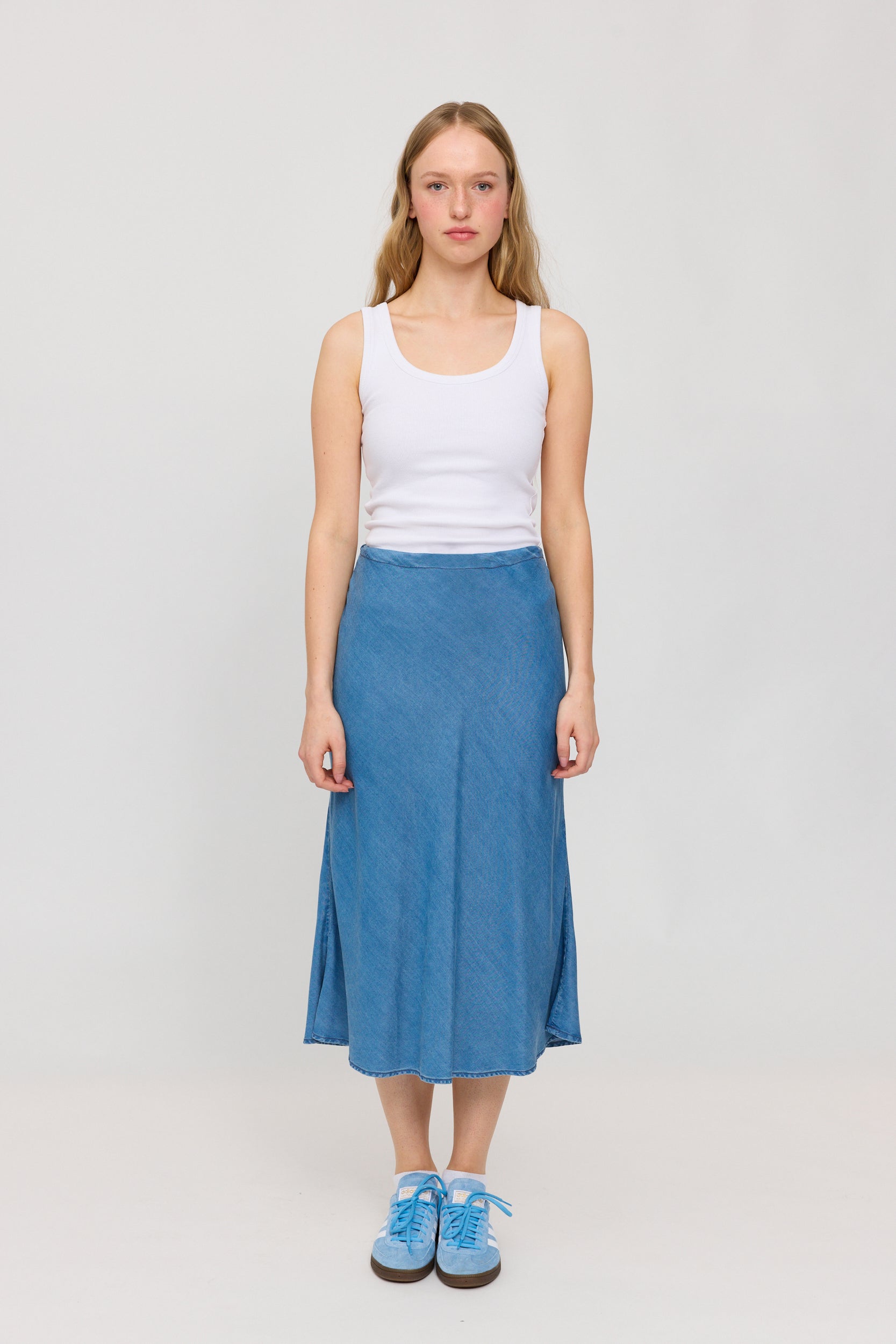 Denim Bias-Cut Skirt - Dark Blue Wash