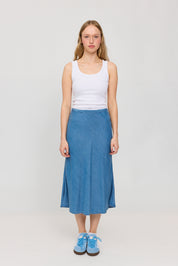 Denim Bias-Cut Skirt - Dark Blue Wash