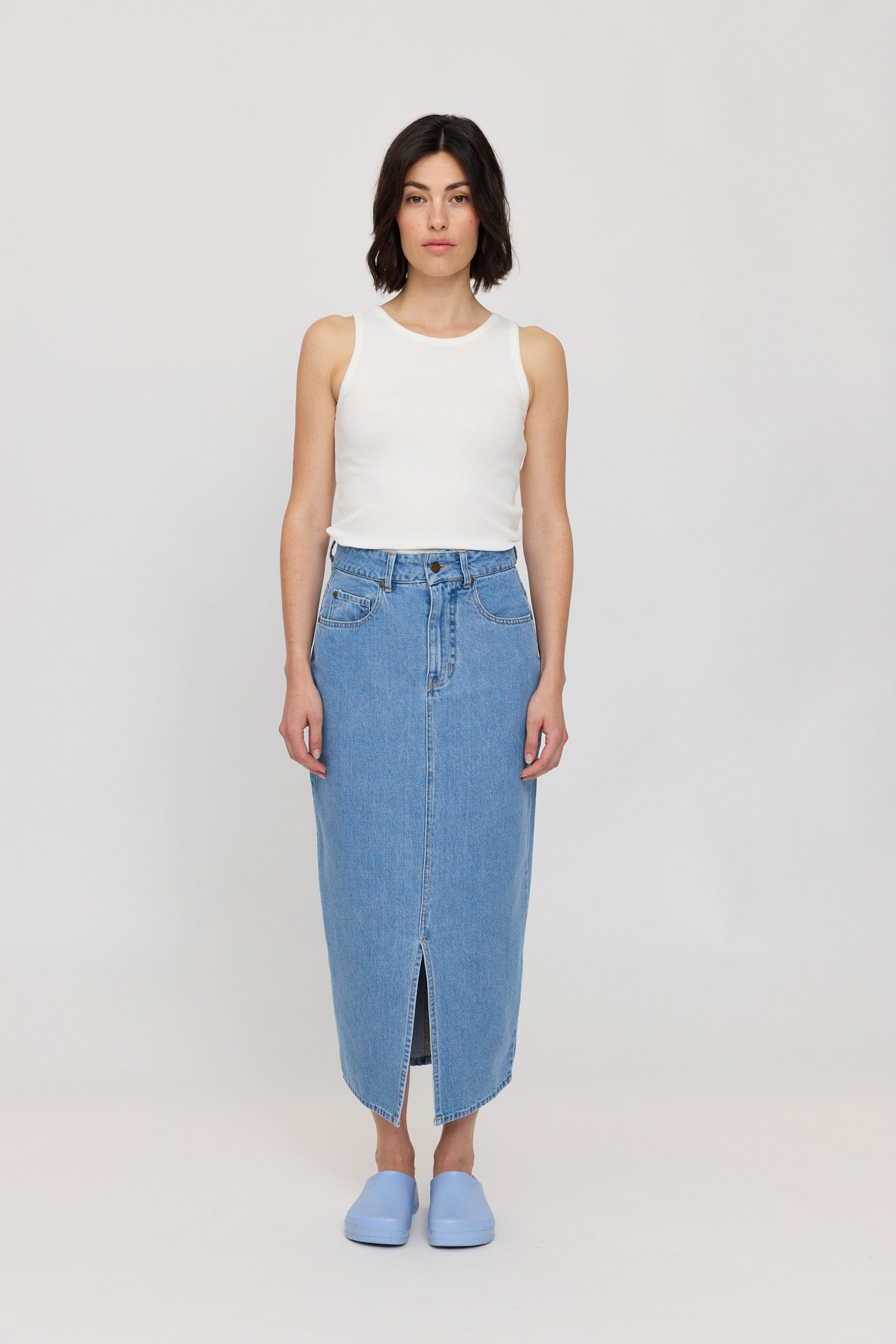 Denim Maxi Skirt - Light Blue Wash