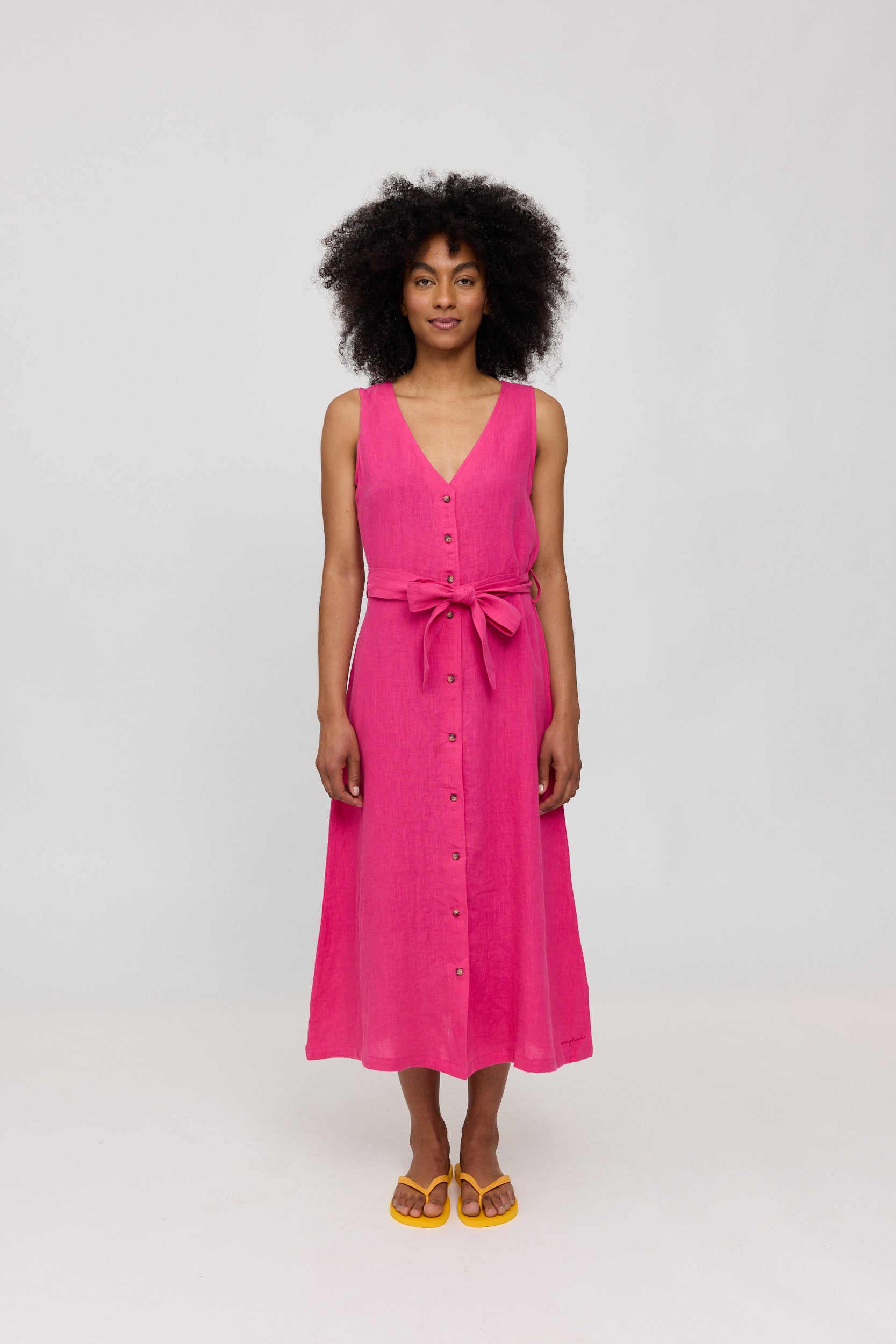 Sleeveless Linen Maxi Dress - Fuchsia