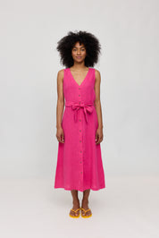 Sleeveless Linen Maxi Dress - Fuchsia