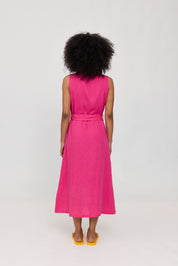 Sleeveless Linen Maxi Dress - Fuchsia