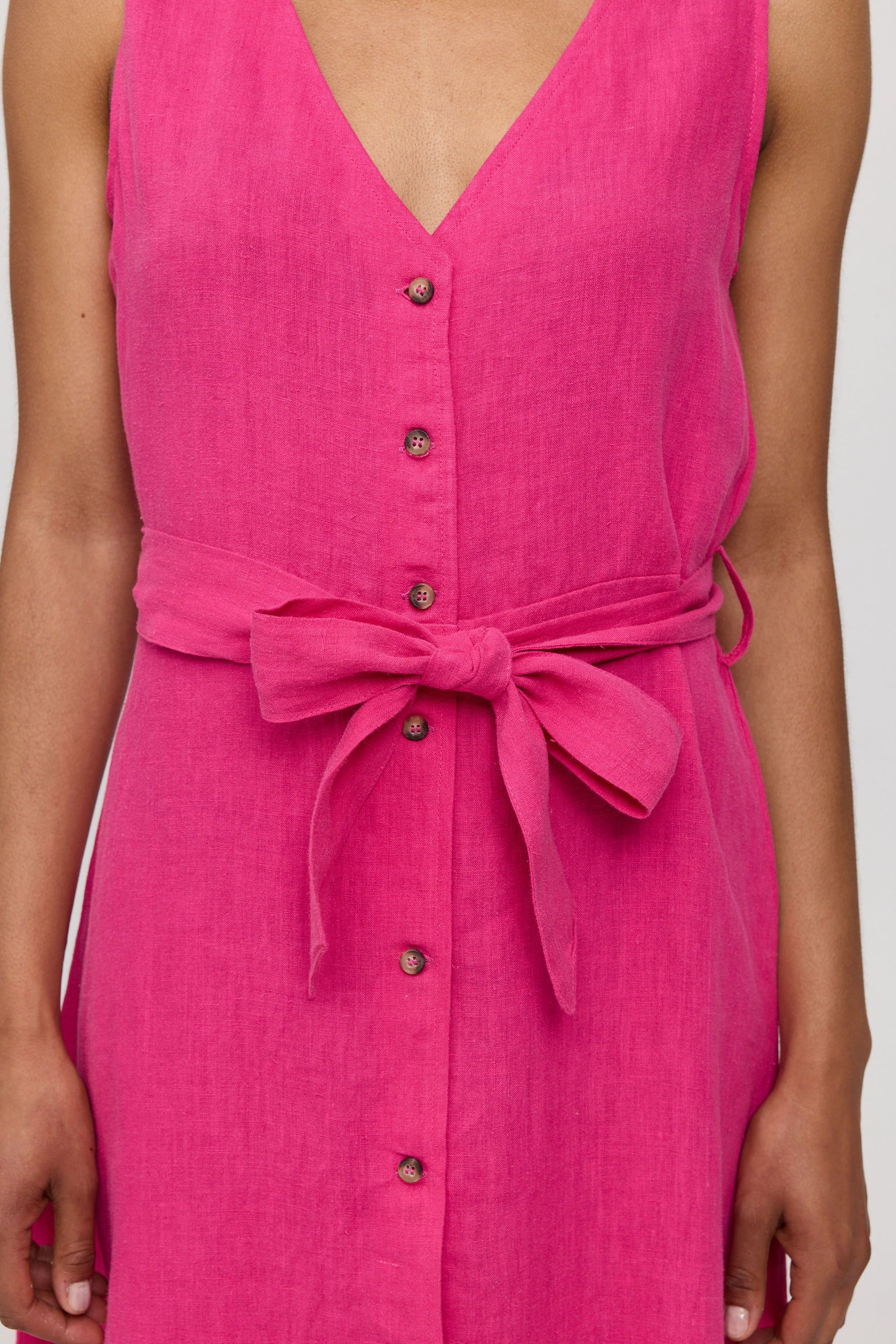 Sleeveless Linen Maxi Dress - Fuchsia