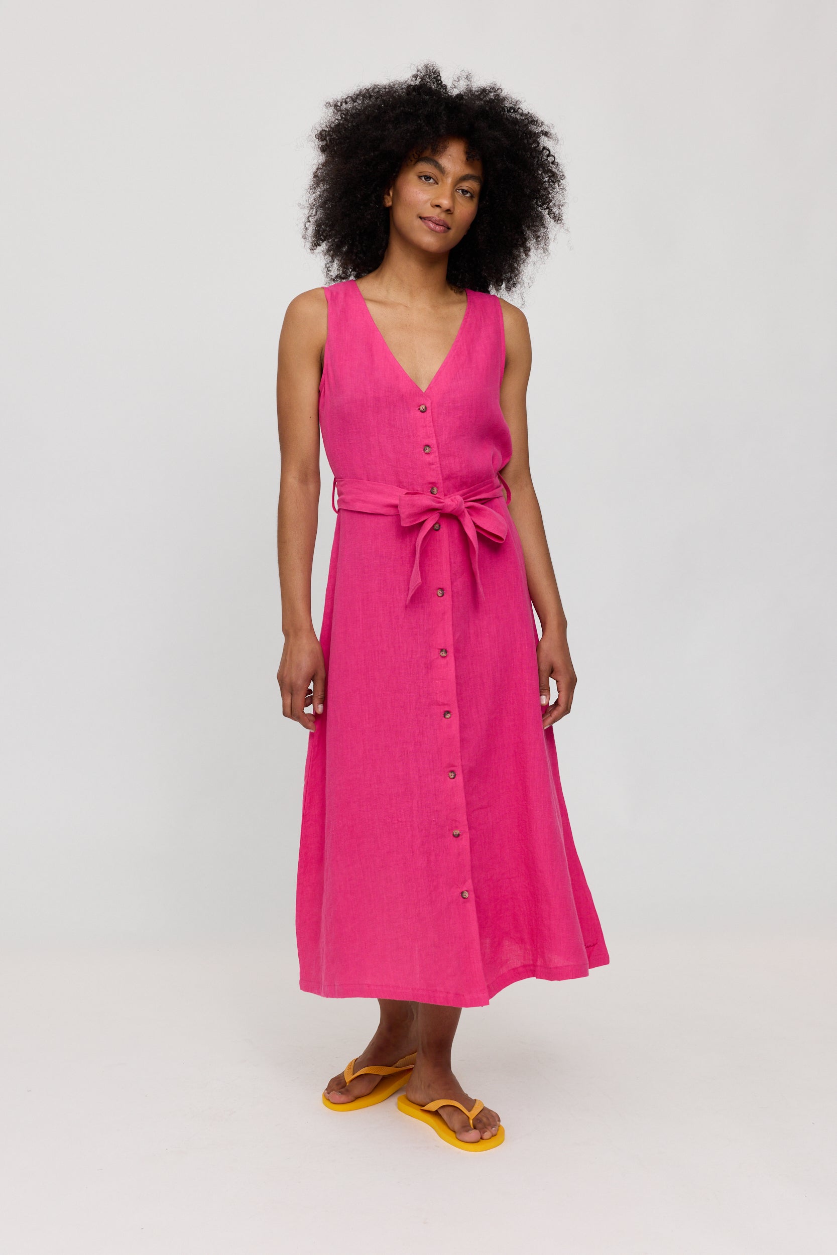 Sleeveless Linen Maxi Dress - Fuchsia