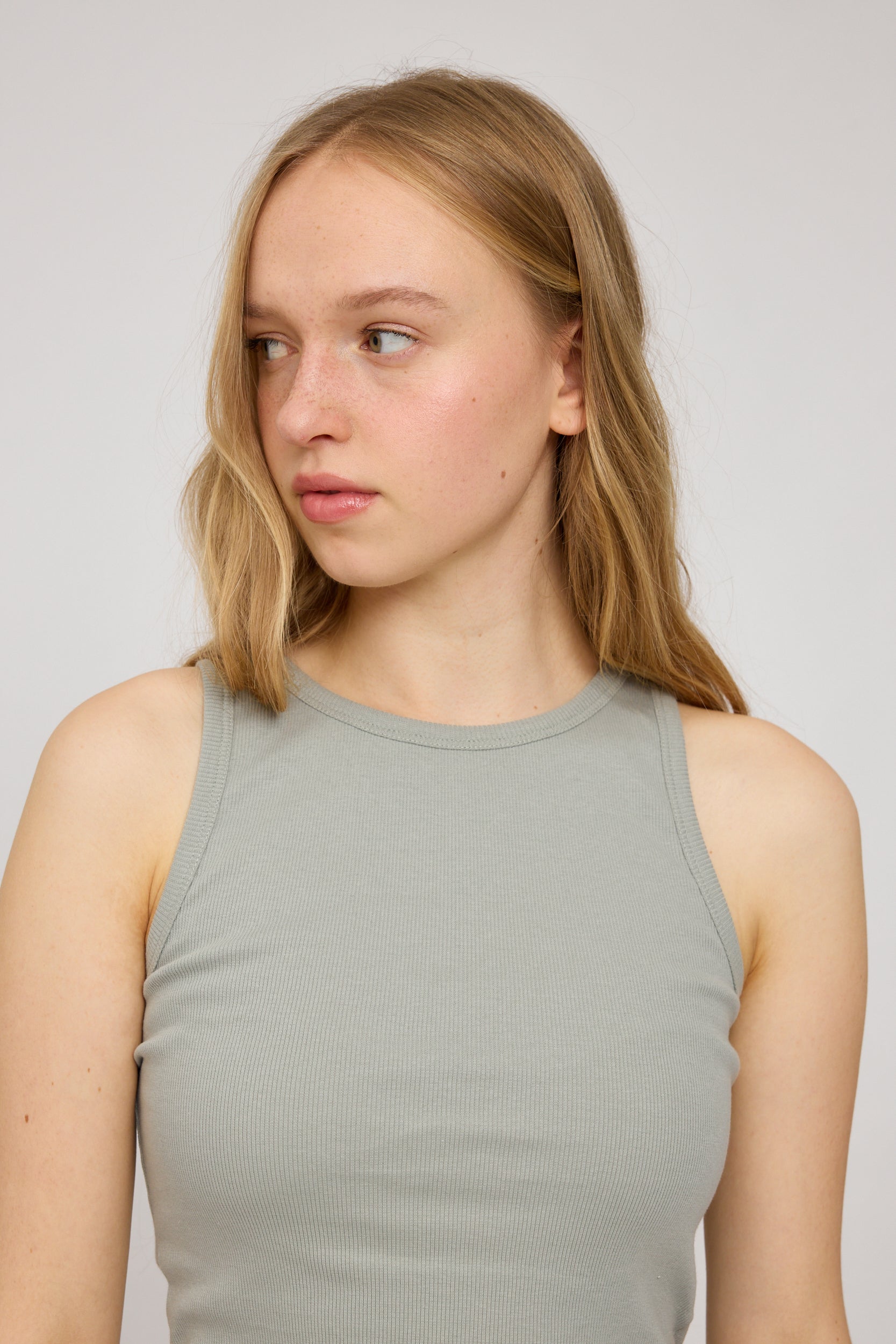 Ribbed Tank - Aqua Grey
