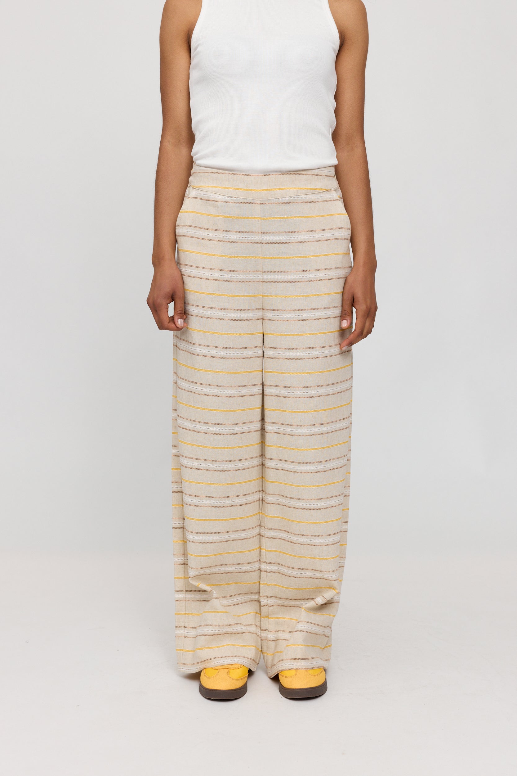 Striped Linen Mix Pants - Moon/Multicolor