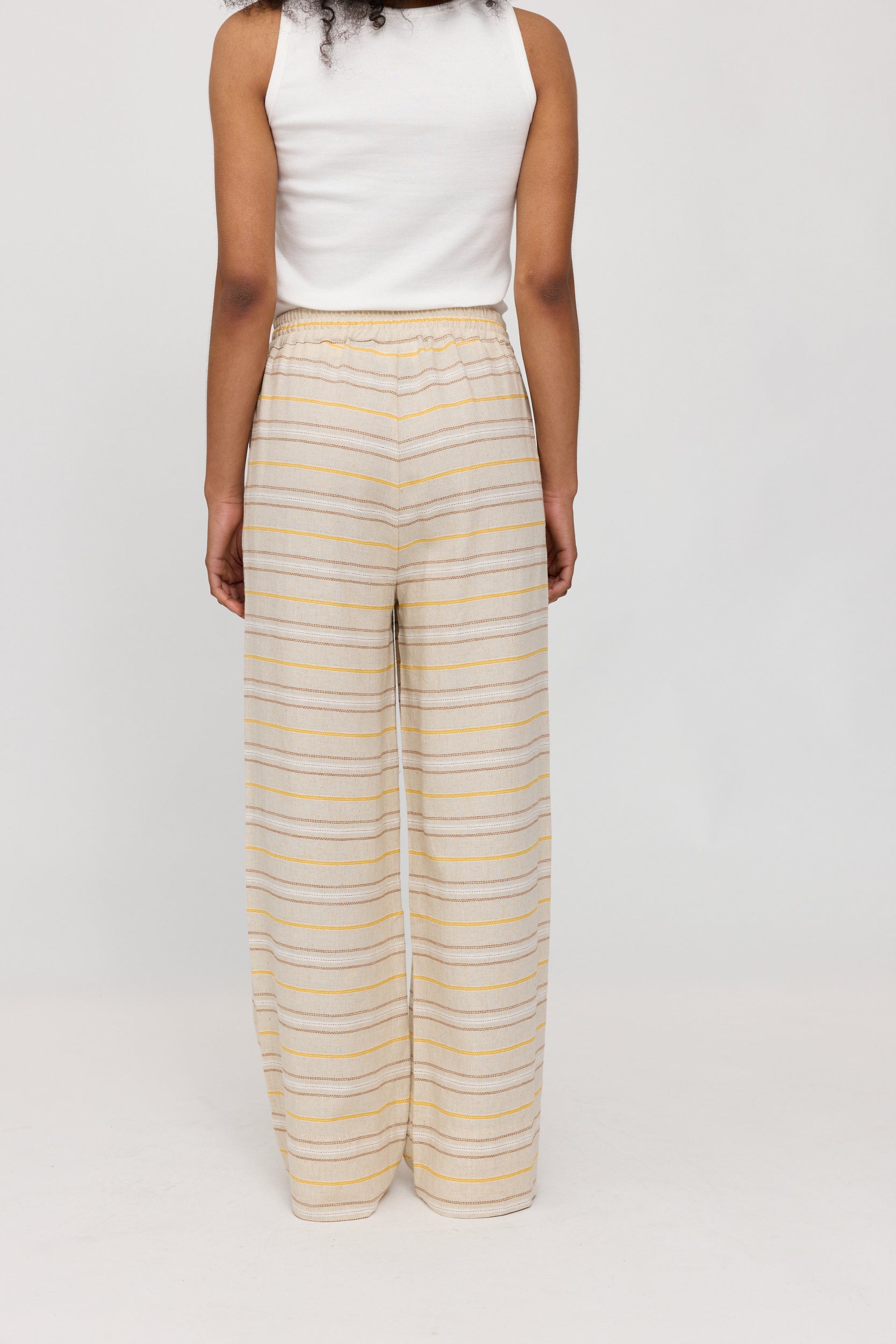 Striped Linen Mix Pants - Moon/Multicolor
