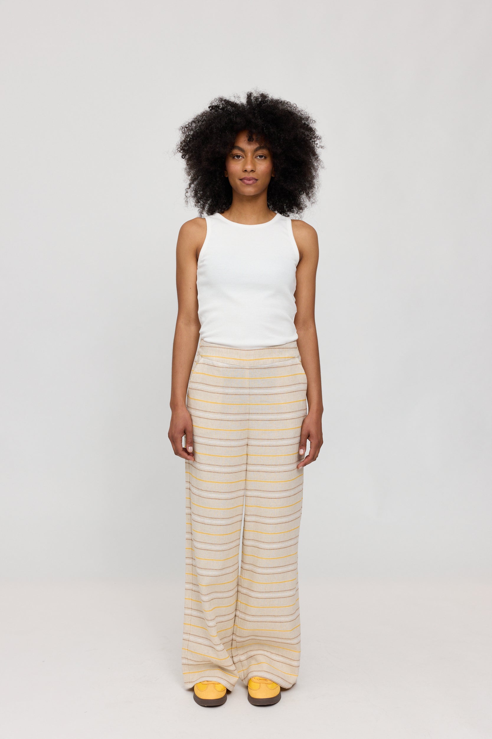 Striped Linen Mix Pants - Moon/Multicolor