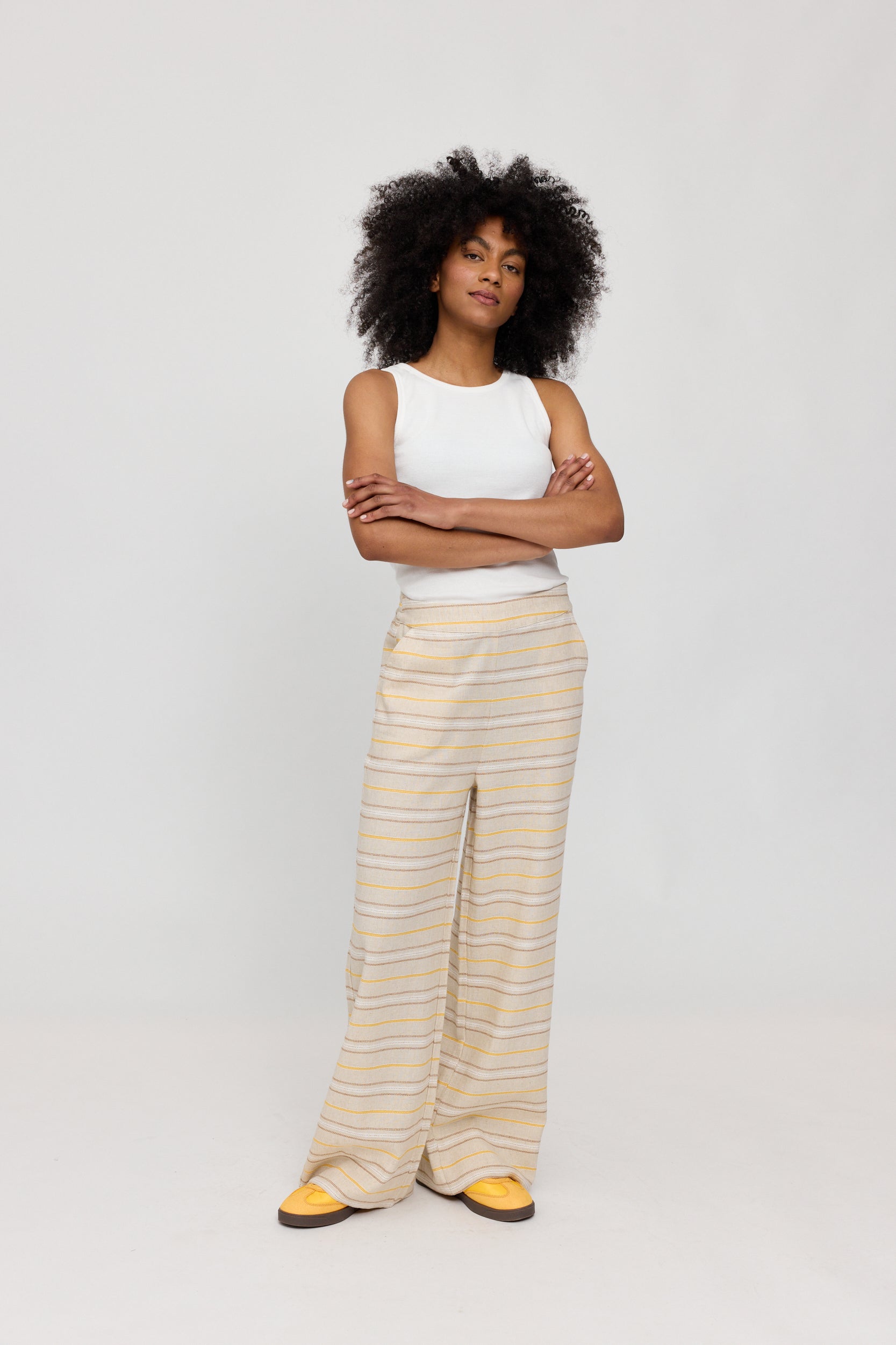 Striped Linen Mix Pants - Moon/Multicolor