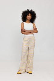 Striped Linen Mix Pants - Moon/Multicolor