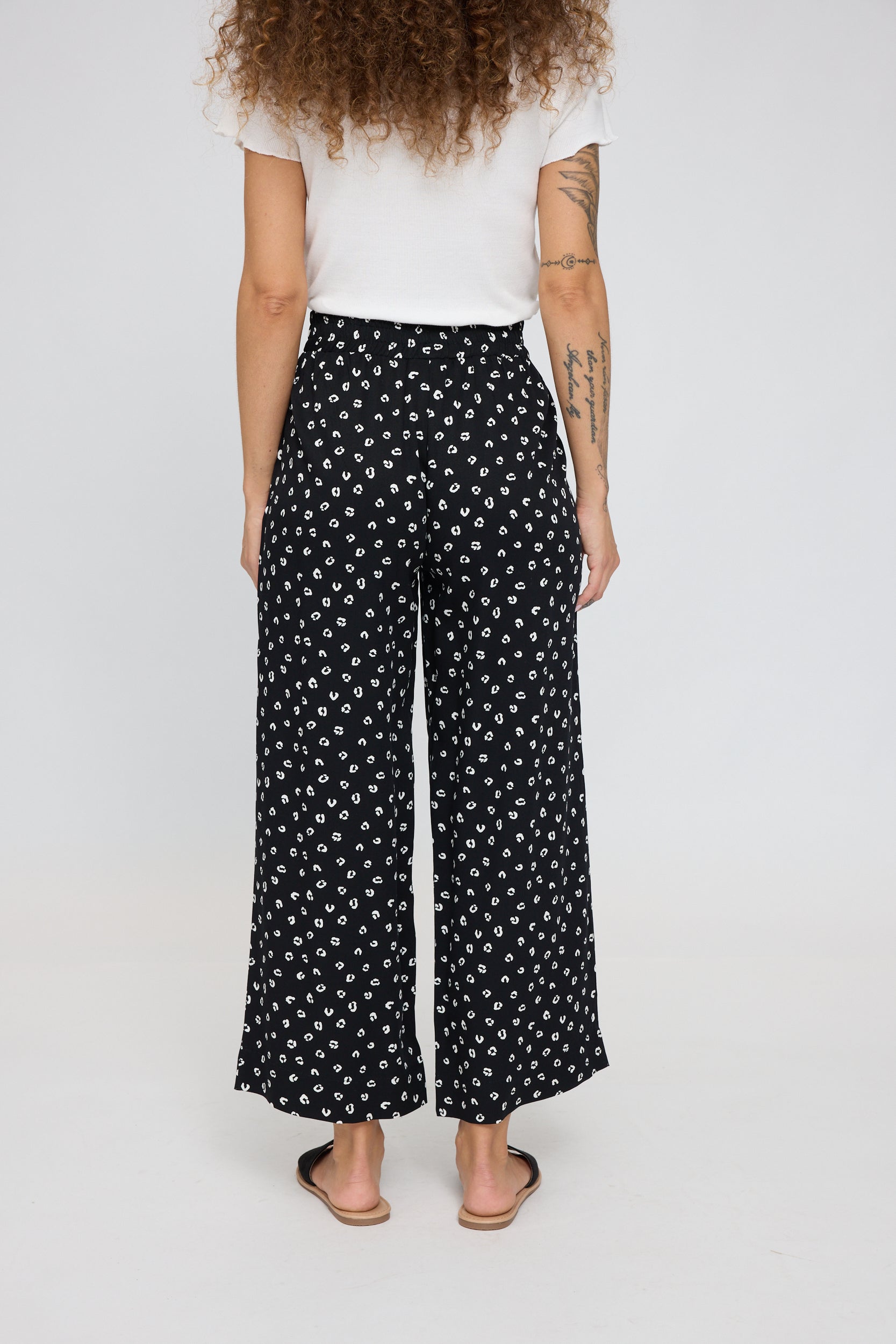 Printed Wide Leg Pants - Black/Printed