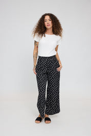 Printed Wide Leg Pants - Black/Printed