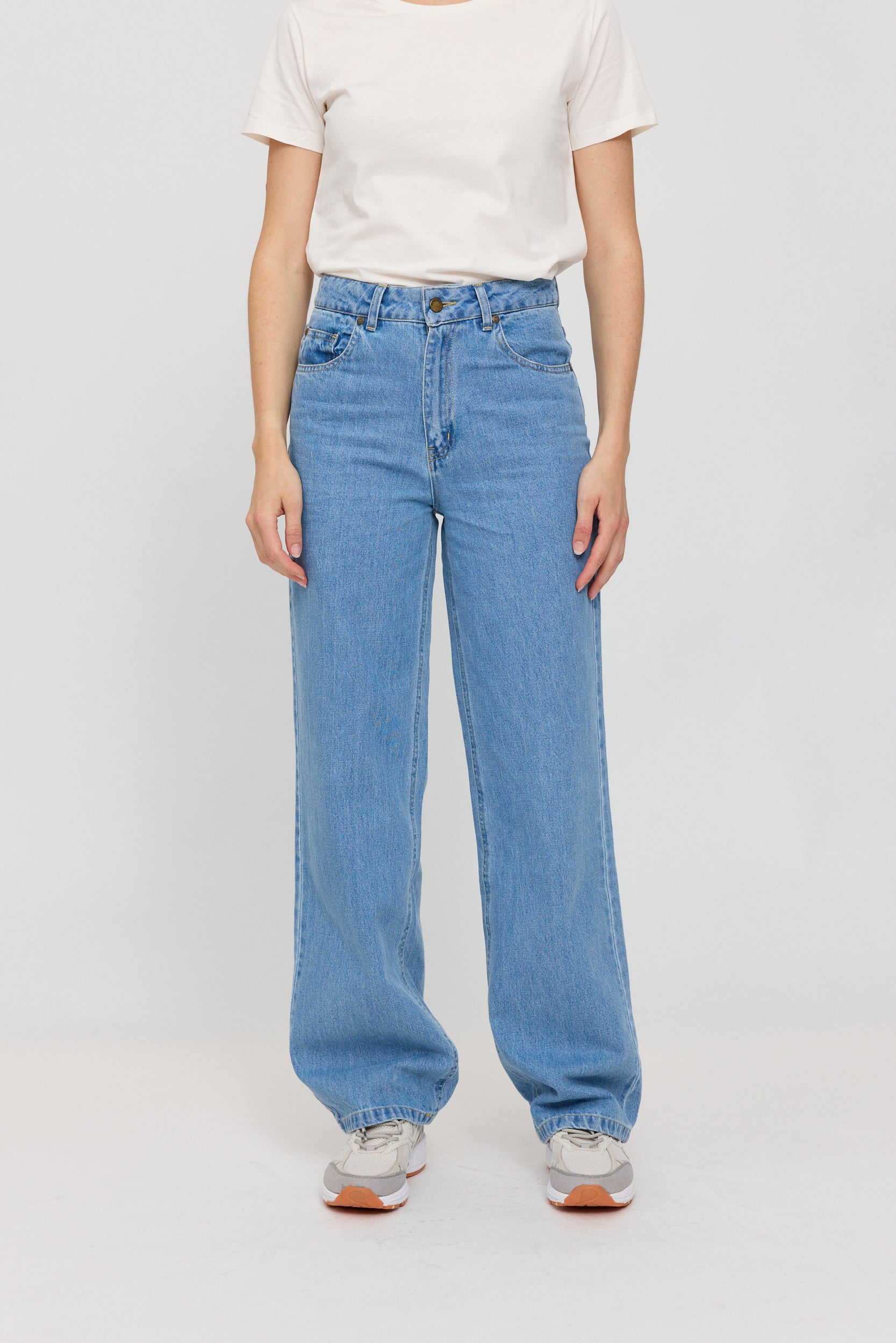 Wide Leg Denim Pants - Light Blue Wash