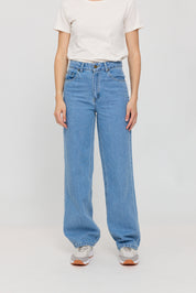 Wide Leg Denim Pants - Light Blue Wash